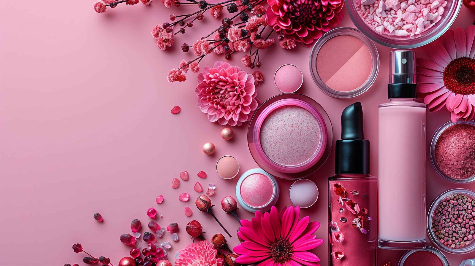 Pink background with pink lip gloss flowers